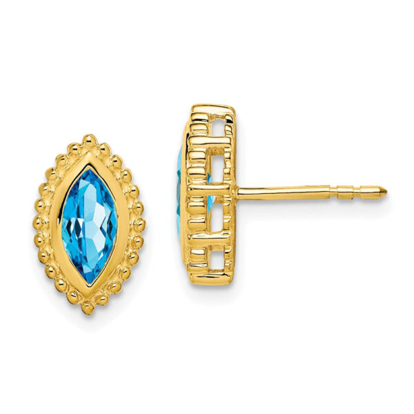 14k Yellow Gold Marquise Blue Topaz Post Earrings