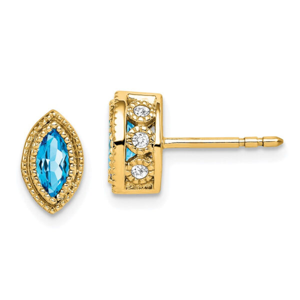 14k Yellow Gold Marquise Blue Topaz and Real Diamond Earrings