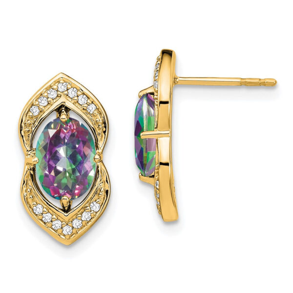 14k Yellow Gold Mystic Fire Topaz and Real Diamond Post Earrings