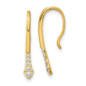 14k Yellow Gold Polished Real Diamond Drop Wire Earrings