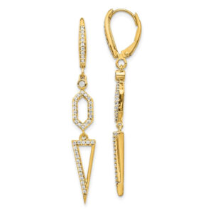 14k Yellow Gold Real Diamond Triangle Leverback Earrings