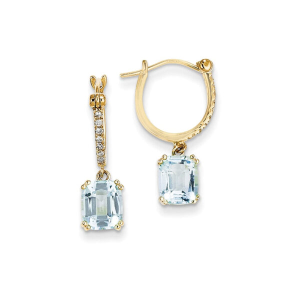 14k Yellow Gold Real Diamond & Blue Topaz Dangle Hoop Earrings