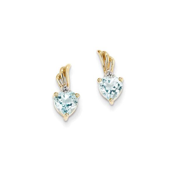 14k Yellow Gold Real Diamond & Blue Topaz Heart Post Earrings