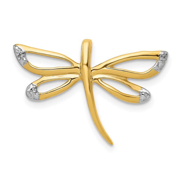 14k Yellow Gold Real Diamond w/Rhodium Accent Dragonfly Chain Slide