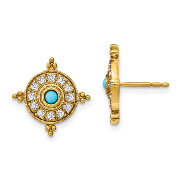 14k Yellow Gold Turquoise and White Topaz Earrings