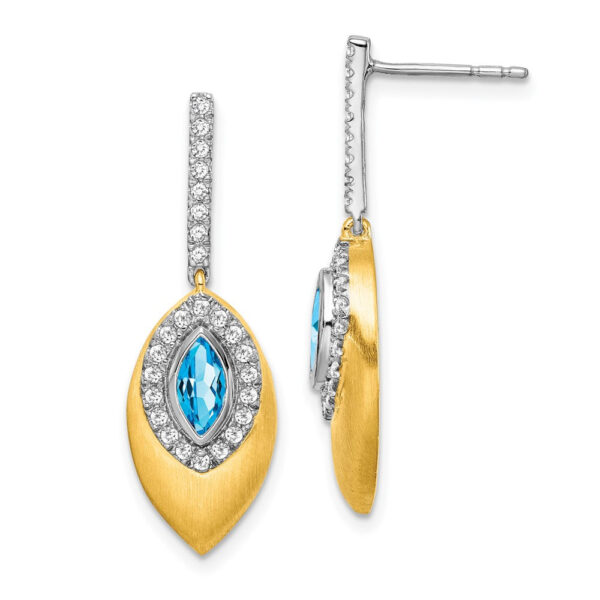 14k Yellow Gold Two-tone Blue Topaz and Real Diamond Dangle Earrings