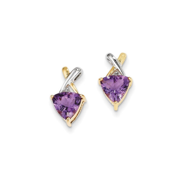 14k Yellow Gold & Rhodium Amethyst and White Topaz Trillion Post Earrings