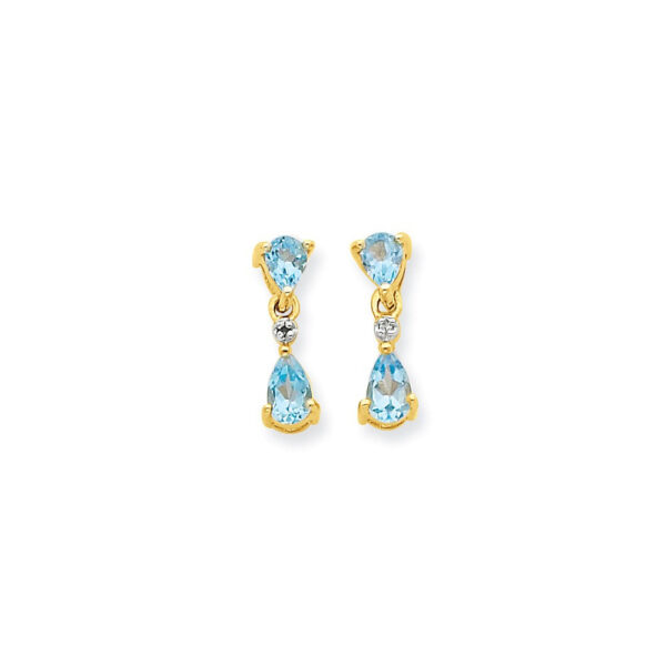 14k Yellow Gold & Rhodium Double Pear Blue Topaz & Real Diamond Dangle Earrings