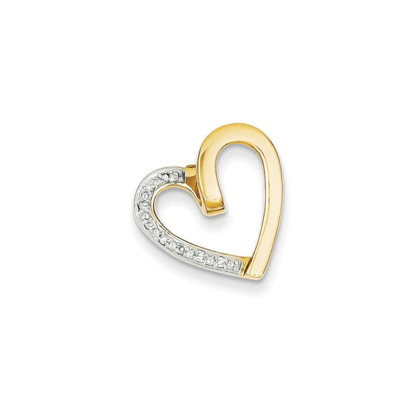 14k Yellow Gold and Rhodium Real Diamond Heart Chain Slide