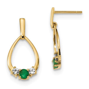14k Yellow Gold w/ Emerald and White Sapphire Post Dangle Earrings