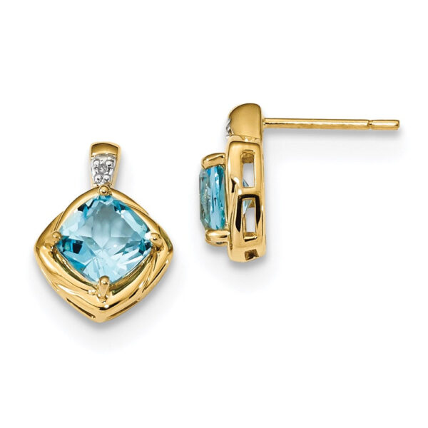 14k Yellow Gold w/L. Swiss Blue Topaz & Real Diamond Polished Post Earrings