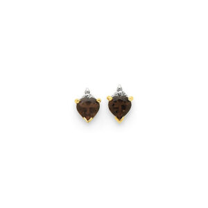 14k & Rhodium Marquise Heart Smok Yellow Gold Quartz & Real Diamond Earrings