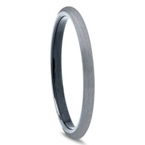 2mm - Unisex or Women's Tungsten Wedding Bands. Gray and Inner Black Plated Comfort Fit Brushed Ring