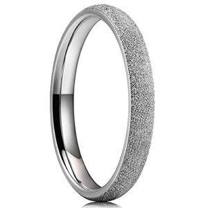 3mm - Women's Titanium Wedding Band. Silver Tone Sand Blasted Matte Frosted Glittery Finish Domed Titanium Steel Ring