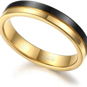 4mm - Unisex or Women's Tungsten Wedding Band. Black and Gold Split Line Tungsten Carbide Ring