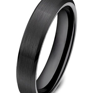 4mm - Women's Ceramic Wedding Band. Black Brushed Top Comfort Fit Wedding Ring
