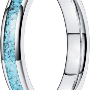 4mm - Women's Silver and Blue Turquoise Granules Inlay Tungsten Wedding Band Ring. Domed Tungsten Carbide Ring Comfort Fit.