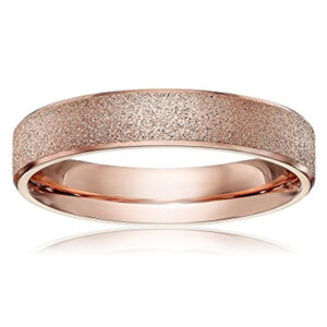 4mm - Women's Titanium Wedding Band. Rose Gold Sand Blasted Glittery Finish Titanium Ring with Flat Edge