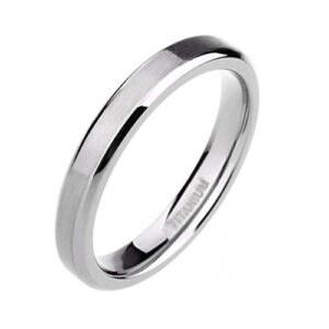 4mm - Women's Titanium Wedding Bands. Silver Tone Beveled Edge Ring with Comfort Fit Matte Finish and Light Weight