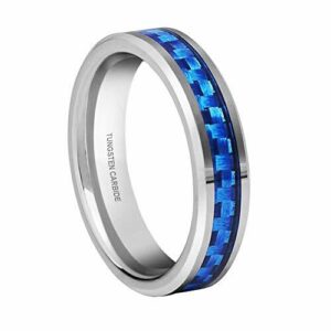 4mm - Women's Tungsten Carbide Wedding Band. Blue Carbon Fiber Inlay Wedding Bands Ring Comfort Fit
