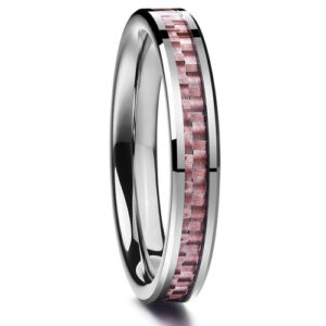 4mm - Women's Tungsten Carbide Wedding Band. Pink Carbon Fiber Inlay Wedding Bands Ring Comfort Fit