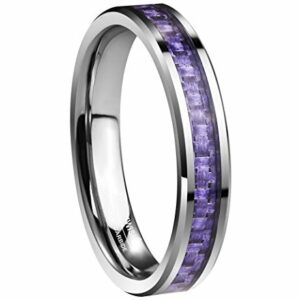 4mm - Women's Tungsten Carbide Wedding Band. Purple Carbon Fiber Inlay Wedding Bands Ring Comfort Fit