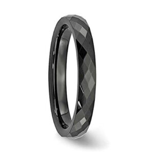 4mm - Women's Tungsten Wedding Band - Black Diamond Faceted High Polished Domed Tungsten Carbide Ring