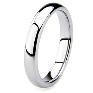 4mm - Women's Tungsten Wedding Band. Silver Tone Domed Polished Comfort Fit Ring
