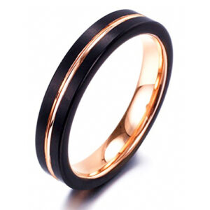 4mm - Women's Tungsten Wedding Bands. Black Matte Finish with Rose Gold Tungsten Carbide Ring.
