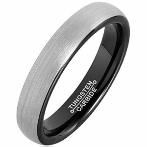 4mm - Women's Tungsten Wedding Bands. Gray and Black Plated Comfort Fit Brushed Ring