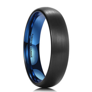 5mm - Unisex or Women's Wedding Band. Womens Wedding Rings Black Matte Finish Tungsten Carbide Ring with Inside Blue Dome Edged. Women's Wedding Band