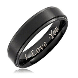 6mm - I Love You - Unisex or Women's Titanium Wedding Band Black. Light Weight, Engraved Comfort Fit Wedding Ring.