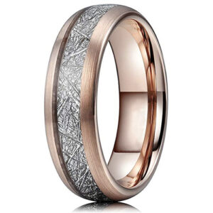 6mm - Unisex or Women's Tungsten Wedding Band. 14K Rose Gold Plated Inspired Meteorite Ring. Domed Tungsten Carbide. Comfort Fit