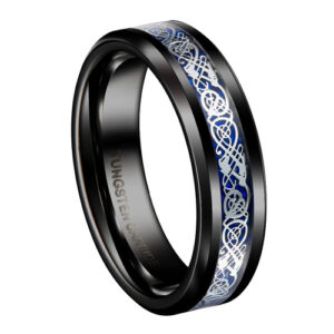 6mm - Unisex or Women's Tungsten Wedding Band. Celtic Wedding Band Black with Silver and Blue Resin Inlay. Celtic Knot Tungsten Carbide Ring