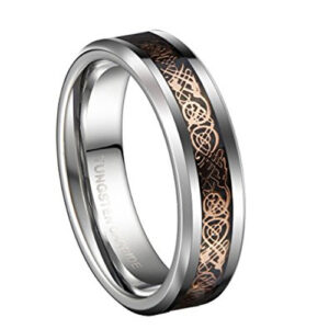 6mm - Unisex or Women's Tungsten Wedding Band. Celtic Wedding Band Silver with Rose Gold Resin Inlay Celtic Knot Tungsten Carbide Ring