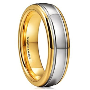 6mm - Unisex or Women's Tungsten Wedding Band. Gold and Silver Dome Gunmetal Tungsten Carbide Ring