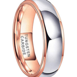 6mm - Unisex or Women's Tungsten Wedding Band. Rose Gold and Silver Dome Gunmetal Tungsten Carbide Ring