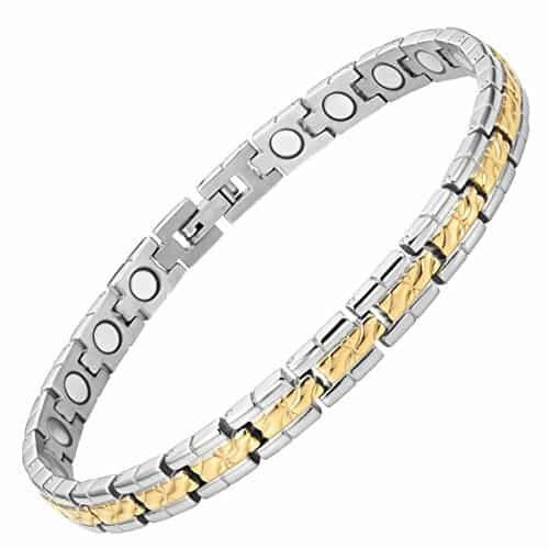 7.5" Inch - Duo Tone Magnetic Titanium Bracelet - Womens Titanium Magnetic Therapy Bracelet - Two Tone Silver and Gold Plated