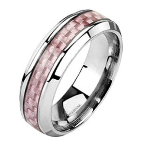 7mm - Unisex or Women's Titanium Wedding Bands. Titanium Women's Pink Carbon Fiber Inlay Band Ring. Light Weight and Comfort Fit.