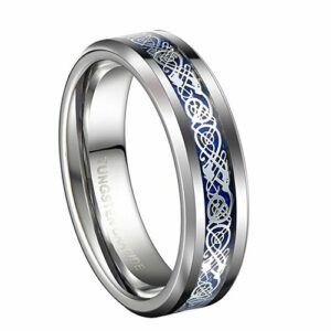 7mm - Unisex or Women's Wedding Band. Silver and Blue Resin Inlay Celtic Knot Tungsten Carbide Ring