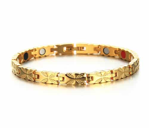 8" Inch - Magnetic Stainless Steel Bracelet Womens - Gold Tone Women's Stainless Steel Magnetic Bracelet with magnets, far infrared, germanium and negative Ion technology)