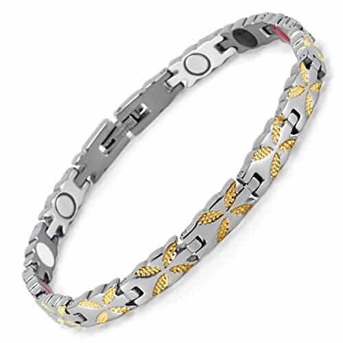 8" Inch - Magnetic Stainless Steel Bracelet Womens - Gold and Silver Tone Women's Stainless Steel Magnetic Bracelet with magnets, far infrared, germanium and negative Ion technology)