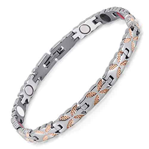 8" Inch - Magnetic Stainless Steel Bracelet Womens - Rose Gold and Silver Tone Women's Stainless Steel Magnetic Bracelet with magnets, far infrared, germanium and negative Ion technology)