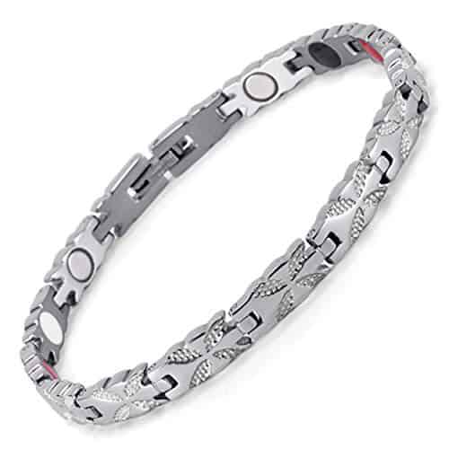 8" Inch - Magnetic Stainless Steel Bracelet Womens - Silver Tone Women's Stainless Steel Magnetic Bracelet with magnets, far infrared, germanium and negative Ion technology)