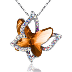 Amber Brown Butterfly Crystal Pendant with 18" Chain Necklace. November Birthstone Crystal - For Lover's, Girl Friend, Wife, Valentine's Day, Mother's Day, Anniversary Gift - Butterflies Necklace for Women.
