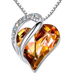 Amber Brown Heart Crystal Pendant with 18" Chain Necklace. November Birthstone Crystal - For Lover's, Girl Friend, Wife, Valentine's Day, Mother's Day, Anniversary Gift - Heart Necklace for Women.