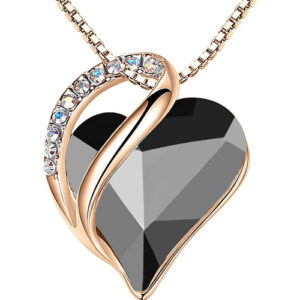 Black Crystal Heart - Rose Gold Pendant with 18" Chain Necklace. For Lover's, Girl Friend, Wife, Valentine's Day, Mother's Day, Anniversary Gift - Heart Necklace for Women.