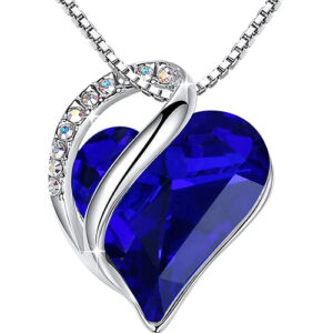 Cobalt Blue Heart Crystal Pendant with 18" Chain Necklace. Dark Blue Crystal - For Lover's, Girl Friend, Wife, Valentine's Day, Mother's Day, Anniversary Gift - Wisdom Stone - Heart Necklace for Women.