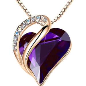 Dark Amethyst Purple Heart Crystal Rose Gold Pendant with 18" Chain Necklace. February Birthstone Crystal - For Lover's, Girl Friend, Wife, Valentine's Day, Mother's Day, Anniversary Gift - Heart Necklace for Women.