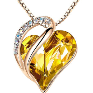 Dark Citrine Yellow Heart Crystal Rose Gold Pendant with 18" Chain Necklace. November Birthstone Crystal - For Lover's, Girl Friend, Wife, Valentine's Day, Mother's Day, Anniversary Gift - Heart Necklace for Women.